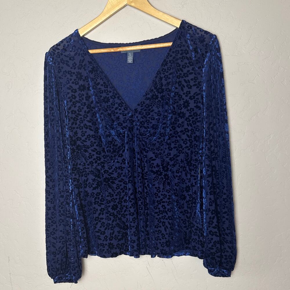 ModCloth Long Sleeve Velvet Burnout Top Floral Size Large Sheer Babydoll Goth